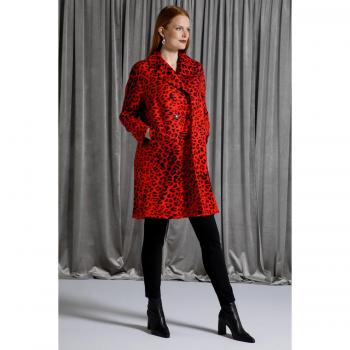 Plus Size Red Leopard Print Double Breasted Women's Coat, Size 20, Artificial Silk/Synthetic Fibers/Wool