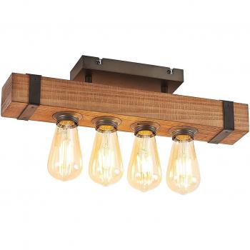Sverina Ceiling Light by Lindby in Brown, Wood & Metal, 4 x E27 Bulbs Fitting