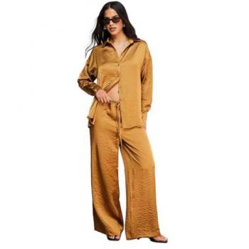 Women's Hammered Satin Mid-Rise Drawstring Pants – Gold