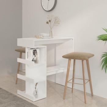Table de bar et rangement blanc brillant 100x50x101,5 cm