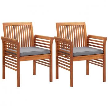 Chaises à manger de jardin en bois d'acacia massif avec coussins - 2 pièces