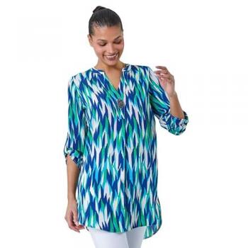 Abstract Longline Button Detail Tunic Top