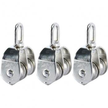 3 Pcs Stainless Steel M20 Double Pulley Block with Swivel Hook