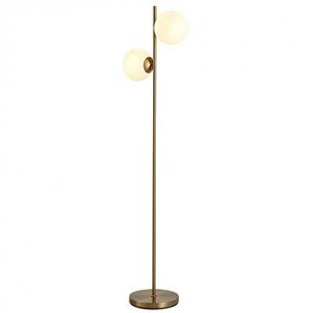 HOMdotCOM Vloerlamp met 2-delige glazen lampenkap, goud en wit