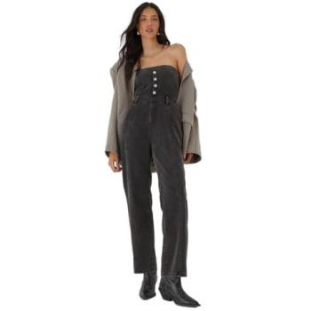 Washed Black Denim Wrap‑Style Jumpsuit, Bandeau Top, Size 8