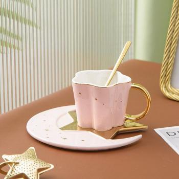 Tasse Céramique Étoile Lune Poignée Dorée