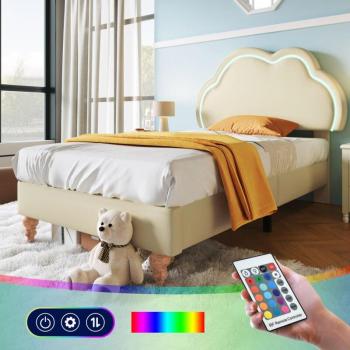 Letto bambini 90x190 cm con testiera regolabile “Nuvola” e luci LED