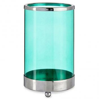 Blue Metallic Cylinder Candle Lantern – 9.7 × 16.5 × 9.7 cm