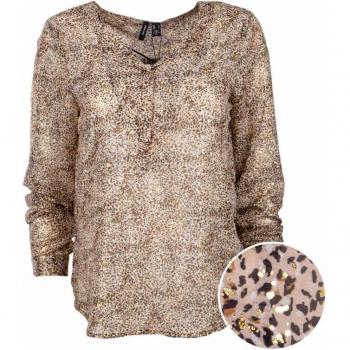 Blusa Leopard Print con Colletto Tunisino per Donna VERO MODA XS Beige