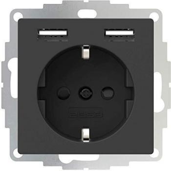 2USB Flush-mount socket VDE with USB, Child safety IP20 Anthracite