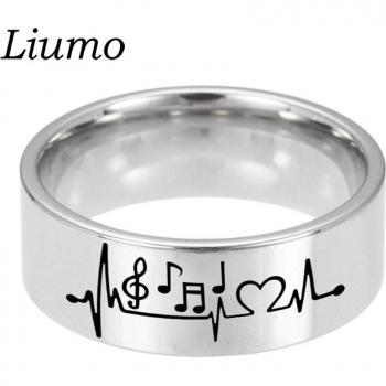 Simple Music Heart 316L Stainless Steel Electrocardiogram Statement Ring Lr723