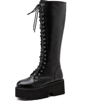 Retro Punk Lace-Up Knee High Platform Boots