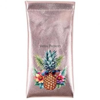 Housse de lunettes rose gold motif ananas personnalisable