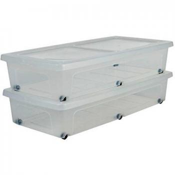 Juego de 2 Cajas Transparentes con Ruedas para Dormitorio