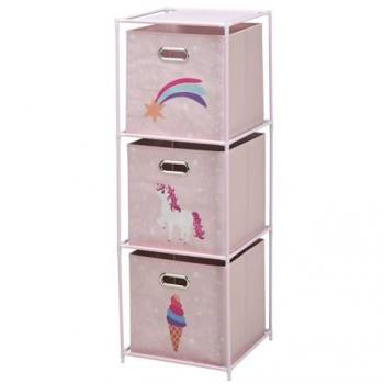 Estantería Cajonera de 3 Estantes en Metal Rosa H.102cm