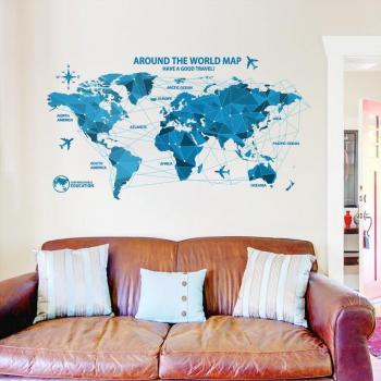 3D Blue World Map Wall Decals