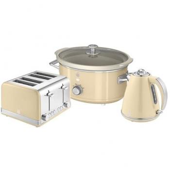 Cream Retro Toaster, Kettle & Slow Cooker Trio