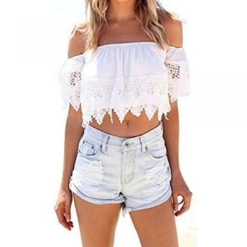 Malloom® moda mujer bohemio encaje blanco blusa off-hombro camiseta tops