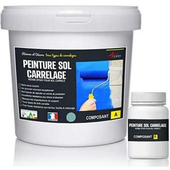 Peinture carrelage sol recouvrir d'une résine pour faïence et tous types de carreaux - PEINTURE CARRELAGE RAL 6034 Turquoise Pastel - Kit 2.5 Kg couvrant jusqu'à 12.5m² deux couches - ARCANE INDUSTRIES