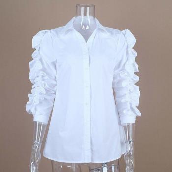 Korean Style White Blouse with Ruffles