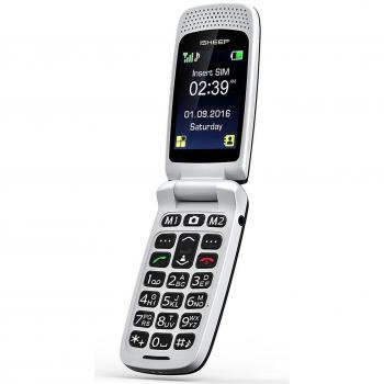 ISHEEP Telefono Cellulare e conchiglia per anziani con LCD display, base di ricarica, Torcia, Tasti Grandi, Funzione SOS, Volume Alto