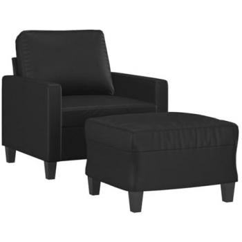Confort Noir 60 cm – Chaise lounge à repose-pieds en simili cuir