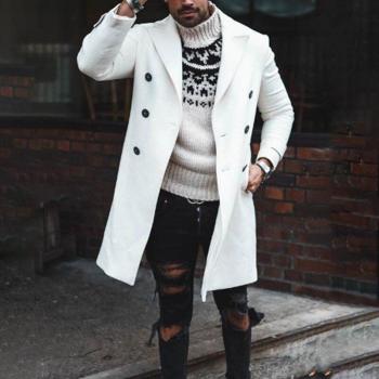 Abrigo blanco casual con cuello vuelto para hombre