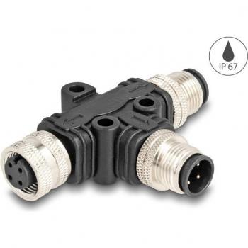 M12 A-Coded T-Splitter 4-Pin Plug to Male and Female