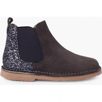 Botines de niña serraje con talonera glitter