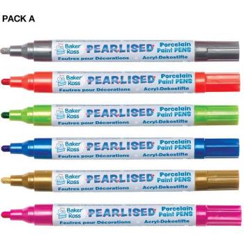 Pearlized Porcelain Paint Pens Color Pack B 6 Assorted Colors Broad Tip Oil-Based Acrylic Paint Gloss Finish