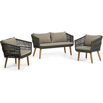 Set Inti de sofá 2 plazas y 2 butacas de cuerda verde FSC 100%