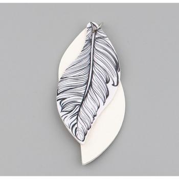 Colorful Feather Pattern PU Leather Double Layer Leaf Charms for DIY Earrings, 5PCs