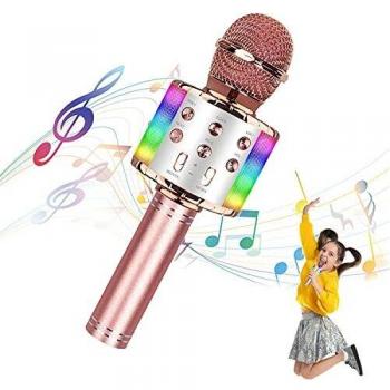 Mikrofone für Kinder Drahtloses Bluetooth-Mikrofon, tragbares Handheld-Spielzeug-Karaoke-Mikrofon-Lautsprecher, Home-KTV-Player mit Aufnahmefunktion, kompatibel mit Android-iOS-Geräten