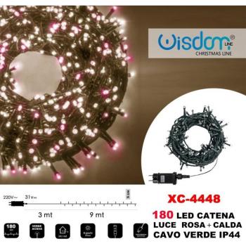 Cadena de Luz 180 LEDs Luces de Luciérnagas Rosa + Calido Cable Verde IP44 XC-4448