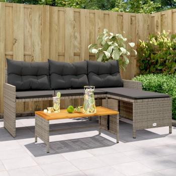 VidaXL Grey Poly Rattan Garden Sofa with Cushions and Table