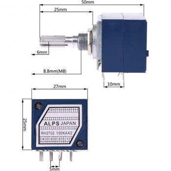 27-type A 100K Potentiometer RH2702 8 Pin Serrated Split Shaft