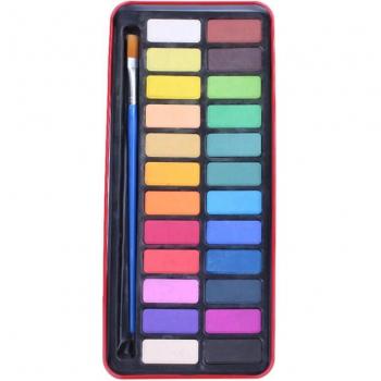 24 Colors Watercolor Paint Tablets with Brush & Metal Case