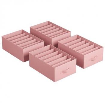 SONGMICS Foldable 6-Compartment Drawer Organisers, Jelly Pink, Set of 4, 42 x 30 x 17 cm