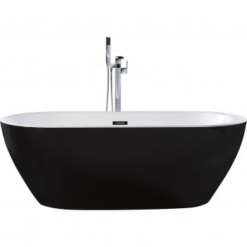 Freistehende Badewanne Schwarz 150 x 75 cm aus glänzendem Sanitäracryl ovale Form Badezimmerzubehör Elegantes Modernes Design
