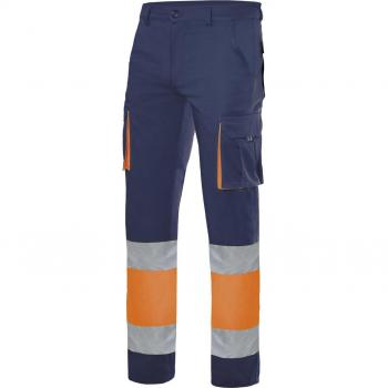 Pantalón Bicolor Alto Resplandor – Azul Navy y Naranja Fluorescente T-L