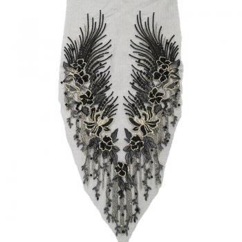 3D Floral Lace Applique with Beads and Rhinestones for Wedding Gown DIY 094B