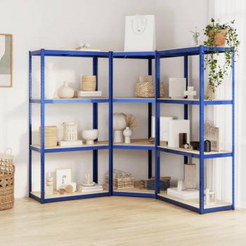 VidaXL 3-Piece Blue Steel & Engineered Wood 4-Layer Shelving