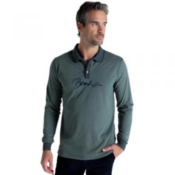Bendorff Polo de manga larga jacquard Illusion verde oliva