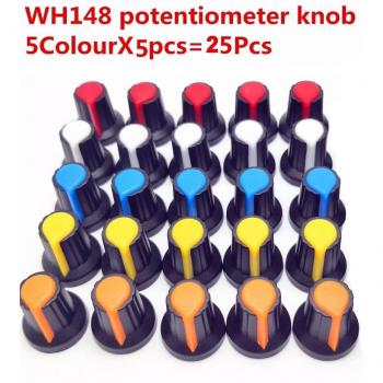 25pcs 5-Color WH148 Potentiometer Knob Cap 15x17mm for 6mm Shaft Hole AG3