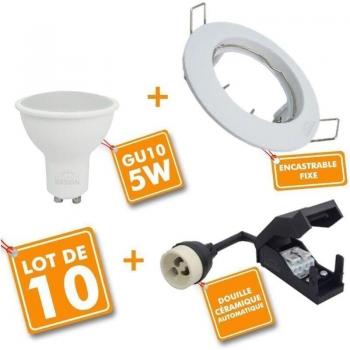 10‑er Pack weißer, fest installierter Downlights GU10 5 W LED (äquivalent zu 40 W) – 6000 K kühles Weiß