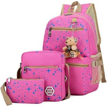 Sacs d'école en toile 3 pièces avec imprimé étoile