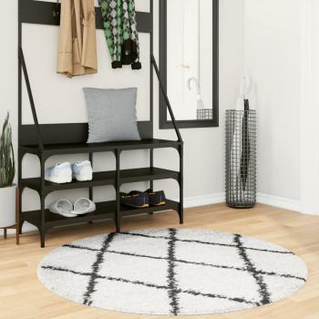 VidaXL Teppich Shaggy Hochflor Modern Creme und Schwarz Ø 120 cm