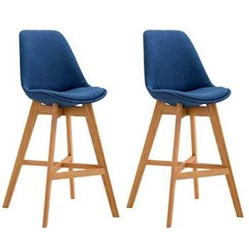 Set de Taburetes Bar Cannes en Tela Azul y Natural