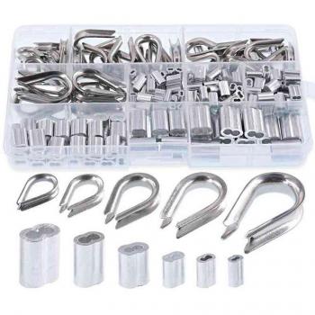 Wire Rope Thimble and Aluminum Crimping Sleeve Assortment 250Pcs