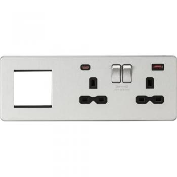 Knightsbridge Lighting Screwless 13A 2G DP Socket with USB Fastcharge + 2G Modular Combination Plate - Brushed Chrome